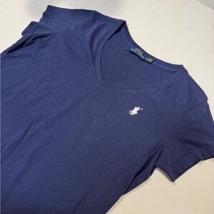 Polo Ralph Lauren Navy V Neck T Shirt White Pony Logo Classic Casual Size S